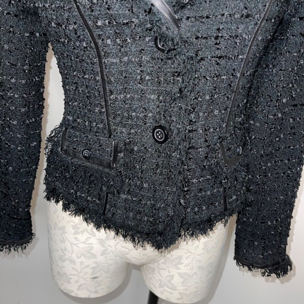 Cache Womens Blazer Black Size 2 Vintage Textured Lined Acrylic Blend Fringe - Picture 8 of 16
